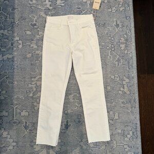 New Mother Mid Rise Dazzler Ankle Fray - White - Size 27